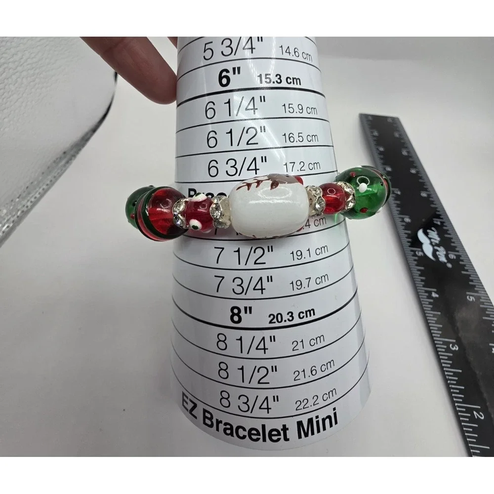 Kate & Macy Bracelet Glass Beads Christmas-Themed Hand Painted Stretch NEW‎